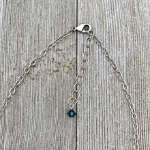 Load image into Gallery viewer, Montana Blue and Jet Swarovski Crystals, Matte Silver Frames, Antique Silver Chain Necklace
