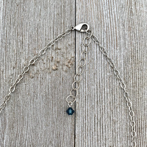 Montana Blue and Jet Swarovski Crystals, Matte Silver Frames, Antique Silver Chain Necklace