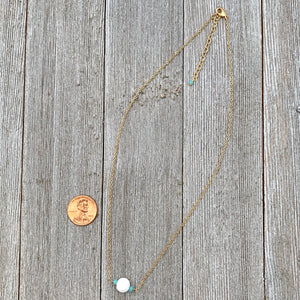 White Lava Diffuser Necklace, Turquoise Crystals, Matte Gold Chain