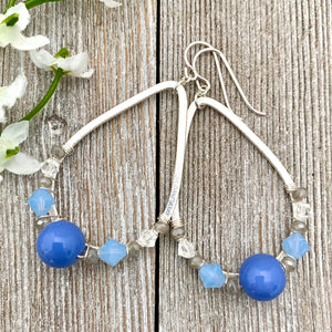 Blue and Grey Teardrop Earrings, Periwinkle Beads, Silver Filled Ear Wires