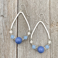 Load image into Gallery viewer, Blue and Grey Teardrop Earrings, Periwinkle Beads, Silver Filled Ear Wires
