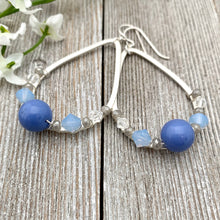 Load image into Gallery viewer, Blue and Grey Teardrop Earrings, Periwinkle Beads, Silver Filled Ear Wires
