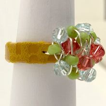 Load image into Gallery viewer, Leather Cluster Ring - Swarovski Crystals and Faceted Czech Glass on Leather

