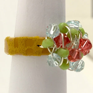 Leather Cluster Ring - Swarovski Crystals and Faceted Czech Glass on Leather