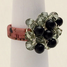 Load image into Gallery viewer, Leather Cluster Ring - Swarovski Crystals and Onyx on Leather
