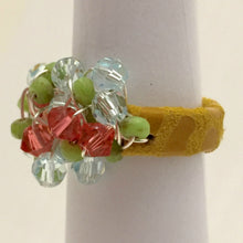 Load image into Gallery viewer, Leather Cluster Ring - Swarovski Crystals and Faceted Czech Glass on Leather
