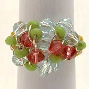 Leather Cluster Ring - Swarovski Crystals and Faceted Czech Glass on Leather