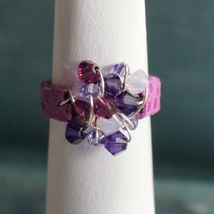 Swarovski Crystal Ring with Leather Band