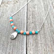 Load image into Gallery viewer, Peruvian Amazonite, Coral, Silver Lotus Petal, Necklace, Silver Plated Chain, Adjustable Length
