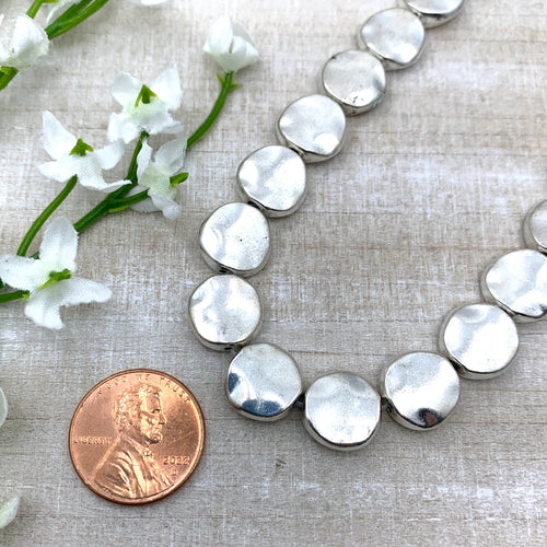 Silver Rippled Coin Bead Strand