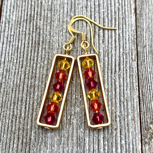 Fuchsia, Padparadscha, and Topaz, Matte Gold Frame Earrings