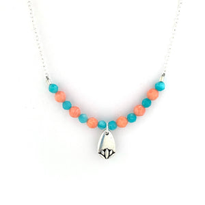 Peruvian Amazonite, Coral, Silver Lotus Petal, Necklace, Silver Plated Chain, Adjustable Length
