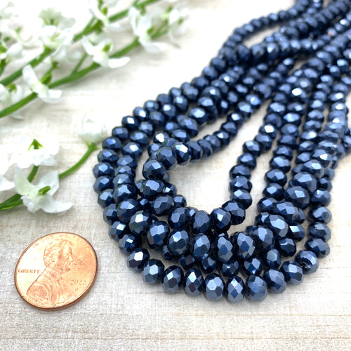 Midnight Pearl Luster 6x5mm Faceted Glass