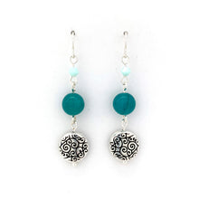 Load image into Gallery viewer, Silver Swirl, Pacific Blue, Mint Alabaster Dangle Earrings, Silver Filled Ear Wires, Gift for Women
