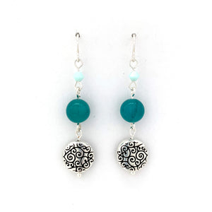 Silver Swirl, Pacific Blue, Mint Alabaster Dangle Earrings, Silver Filled Ear Wires, Gift for Women
