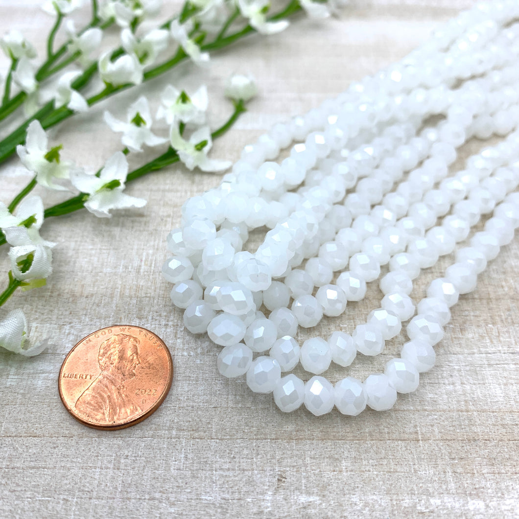 White with Pearl Luster 6x5mm Faceted Glass