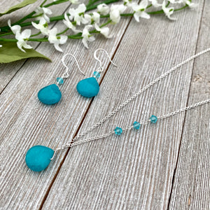 Teal Teardrop Necklace and Earring Set