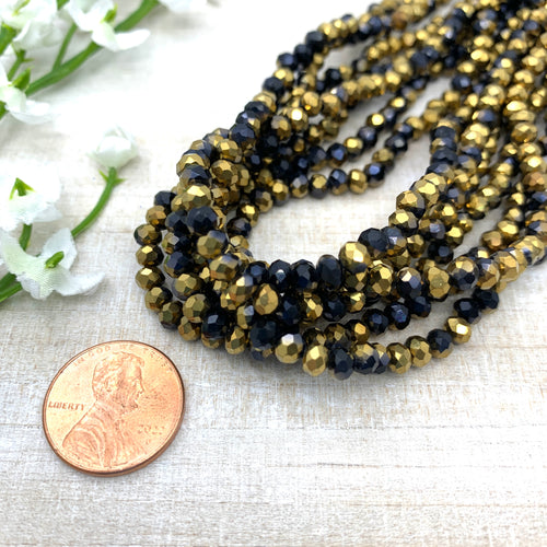 Half Gold Plated Black 4x3mm Faceted Glass