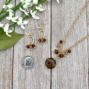 Bronzite and Crystal Necklace and Earring Set