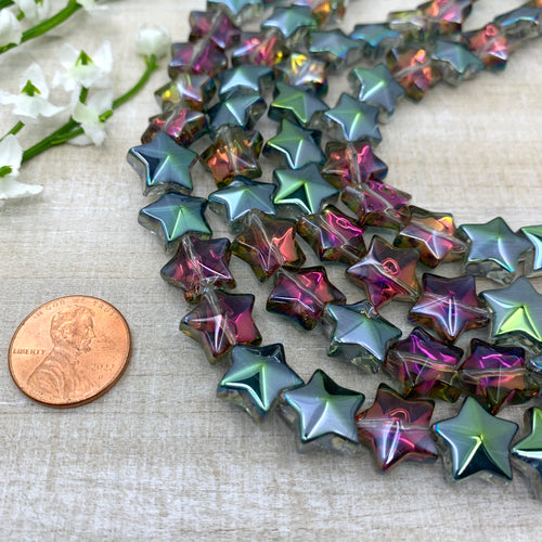 Glass Star Electroplated Green Rainbow