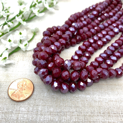 Dark Red Pearl Luster 8x6mm Faceted Glass