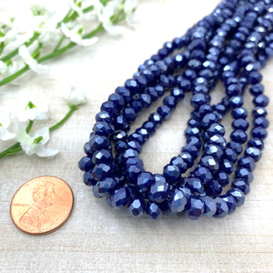 Opaque Marine Blue with Pearl Luster 6x5mm Faceted Glass